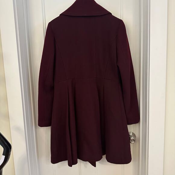 Guess Women's Pleated Wool Blend Flared Coat Burgundy Size Large - Picture 5 of 14